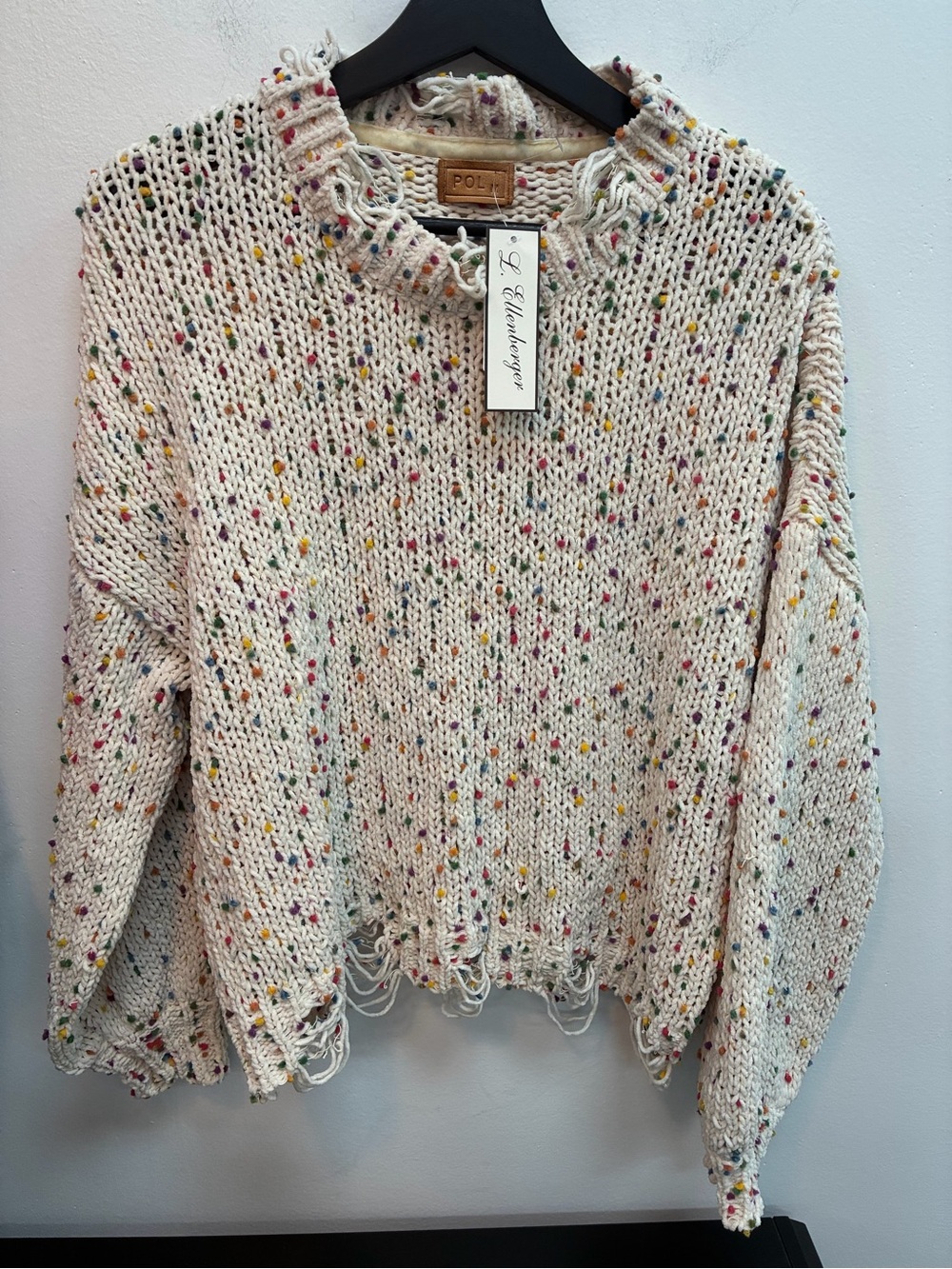 POL Distressed Cream Speckled Knit Sweater